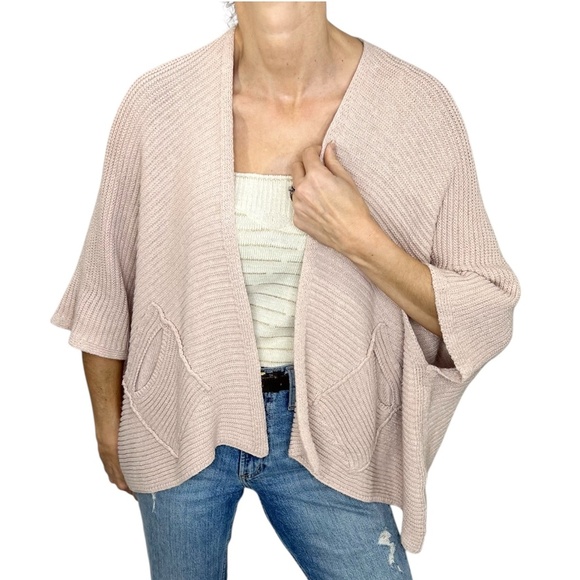 Cocogio Italy pastel pink cotton blend boxy cardigan sweater wrap shawl OS - Picture 1 of 11
